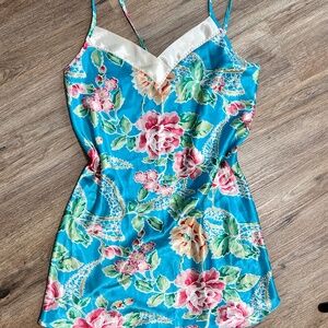 Y2K Blue Floral Satin Slip Dress